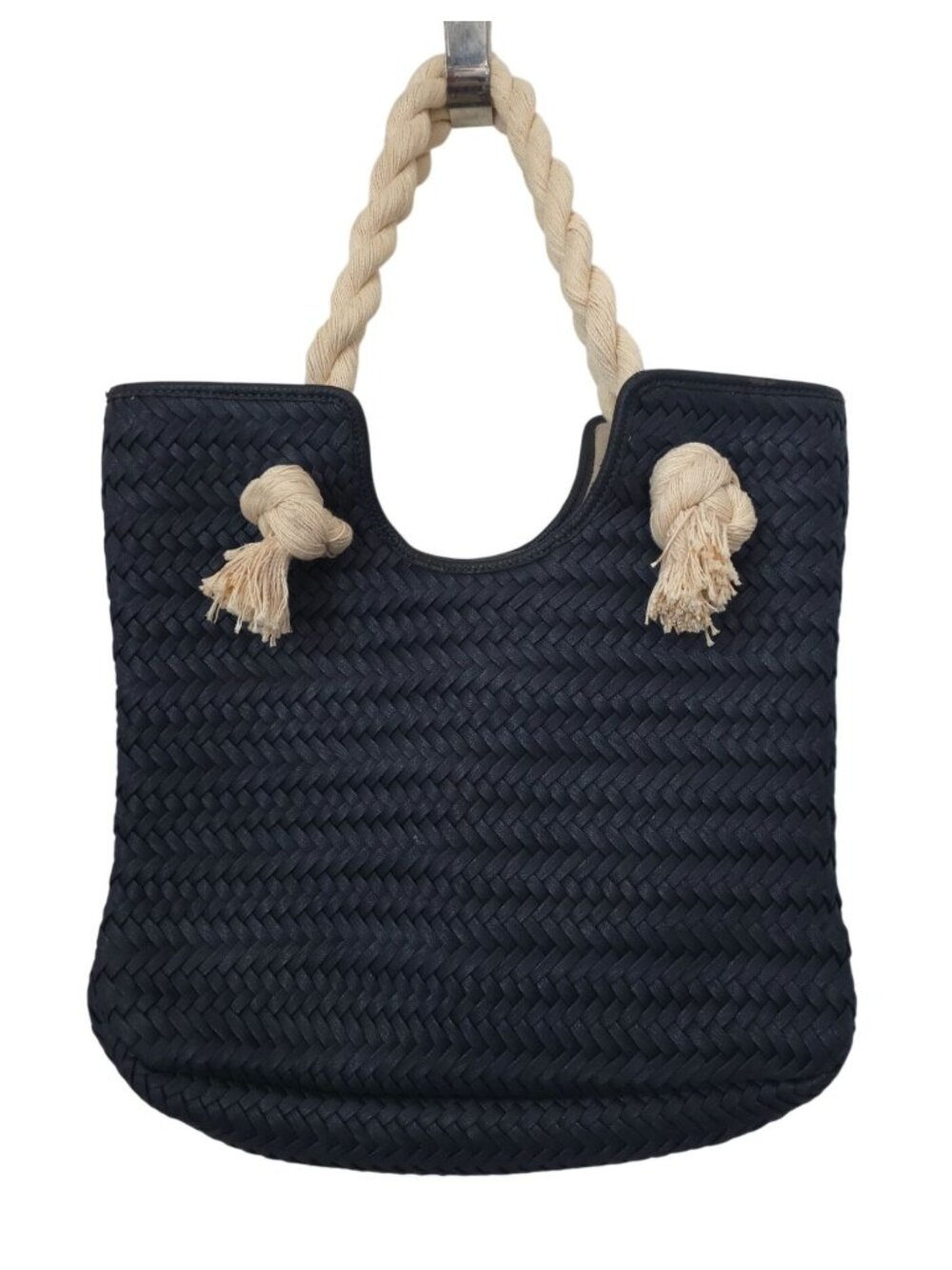 Talbots Woven Braid Nautical Rope Resort Beach Pool Navy Blue Tote Bag